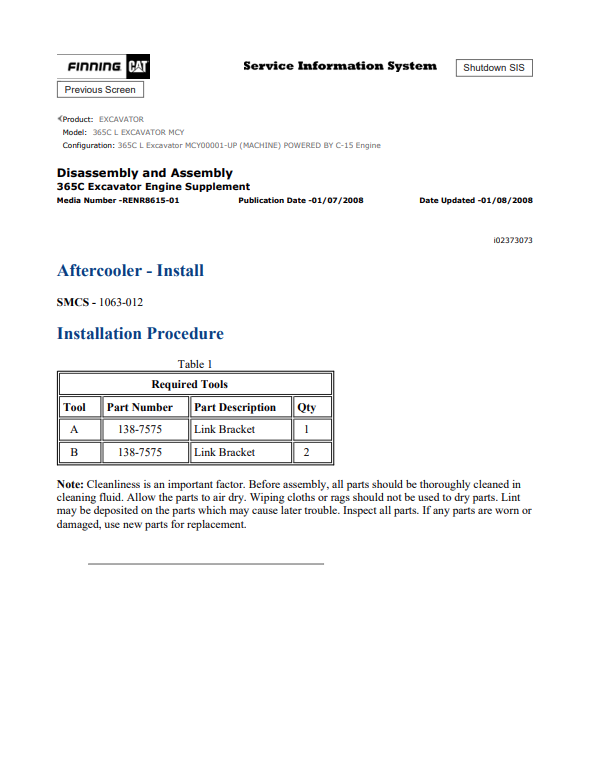 Caterpillar Cat 365C L Excavator Service and Repair Manual PDF | S/N MCY
