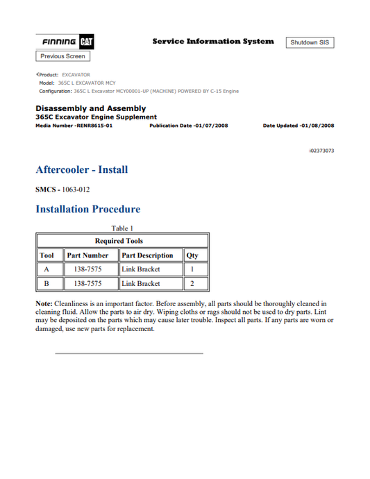 Caterpillar Cat 365C L Excavator Service and Repair Manual PDF | S/N MCY