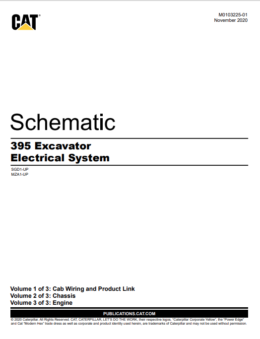 Caterpillar Cat 395 Excavator Electrical And Hydraulic Schematic Manual PDF | S/N MZA