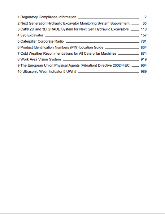 Caterpillar Cat 395 Excavator Operation and Maintenance Manual PDF | S/N MZA