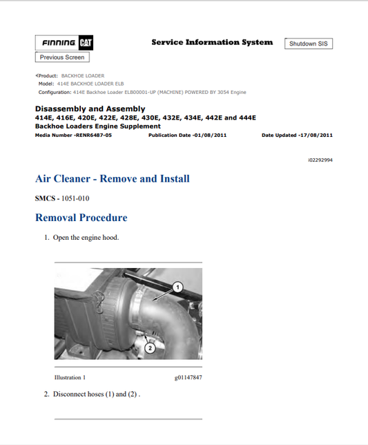 Caterpillar Cat 414E Backhoe Loader Service and Repair Manual PDF | S/N ELB