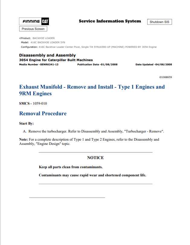 Caterpillar Cat 416C Backhoe Loader Service and Repair Manual PDF | S/N 5YN