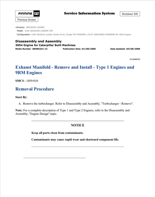 Caterpillar Cat 416C Backhoe Loader Service and Repair Manual PDF | S/N 5YN