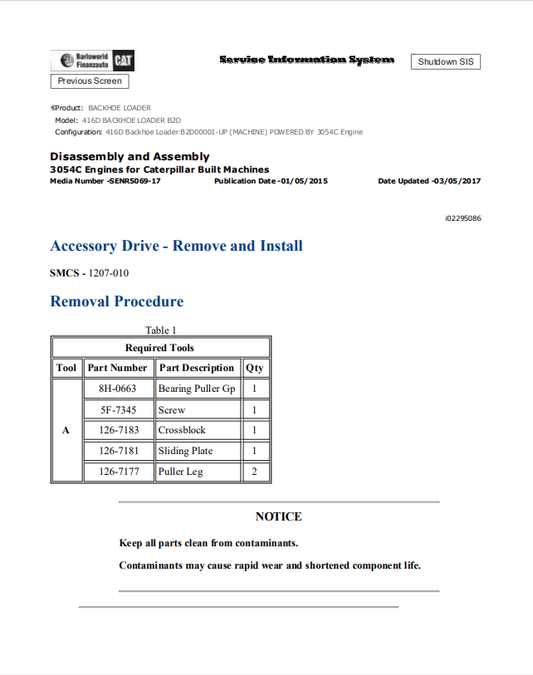 Caterpillar Cat 416D Backhoe Loader Service and Repair Manual PDF | S/N B2D