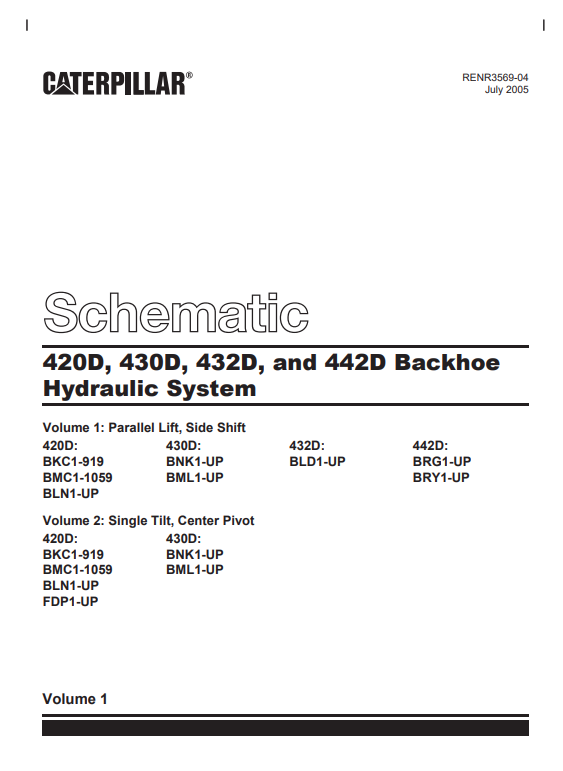 Caterpillar Cat 420D Backhoe Loader Electrical And Hydraulics Schematic Manual PDF | S/N FDP