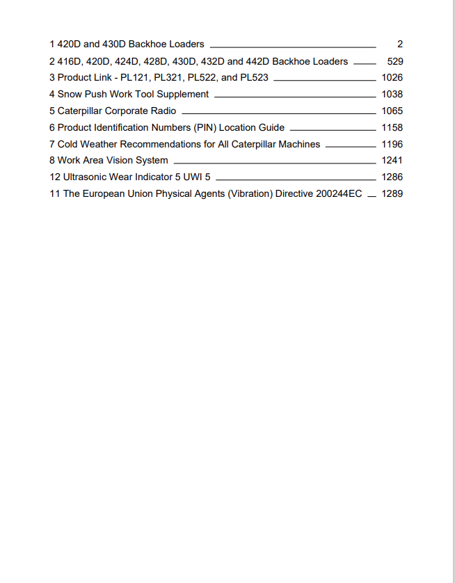 Caterpillar Cat 420D Backhoe Loader Operation and Maintenance Manual PDF | S/N BLN