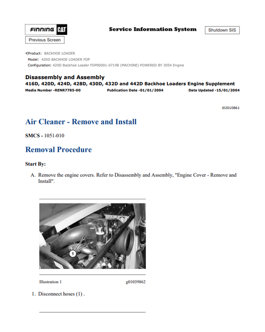 Caterpillar Cat 420D Backhoe Loader Service and Repair Manual PDF | S/N FDP