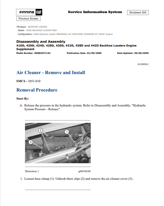 Caterpillar Cat 420D Backhoe Loader Service and Repair Manual PDF | S/N MBH