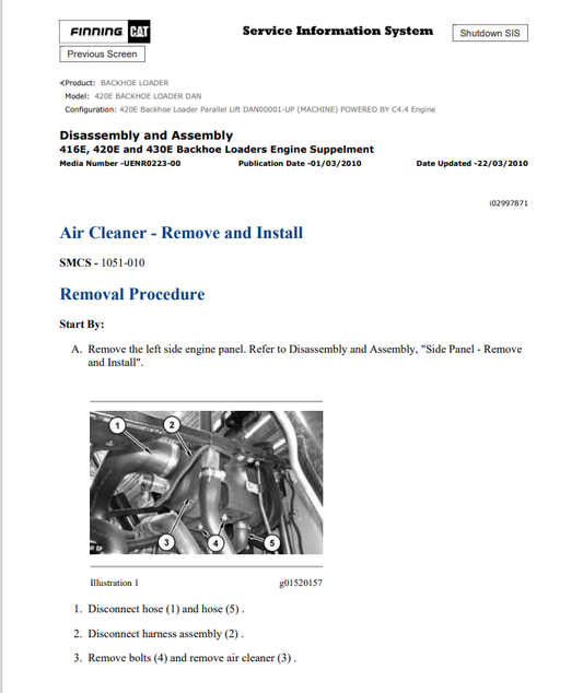 Caterpillar Cat 420E Backhoe Loader Service and Repair Manual PDF | S/N DAN