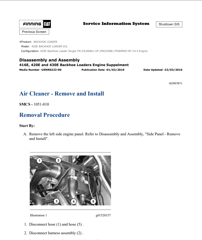 Caterpillar Cat 420E Backhoe Loader Service and Repair Manual PDF | S/N DJL