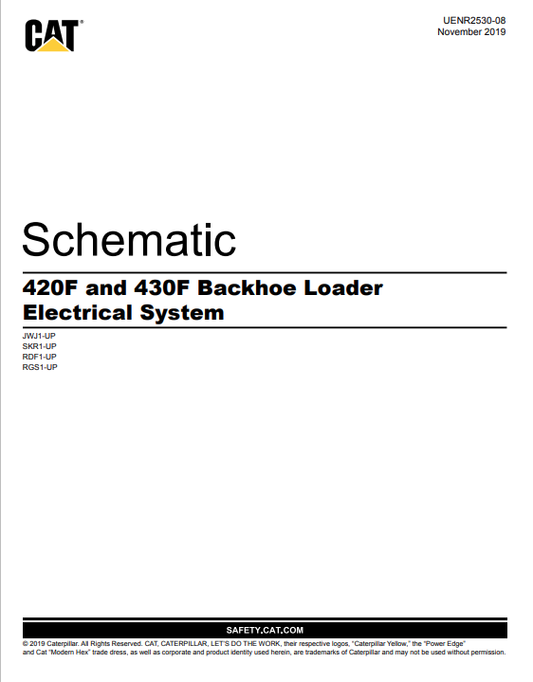 Caterpillar Cat 420F Backhoe Loader Electrical and Hydraulic Schematic Manual PDF | S/N JWJ