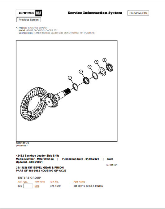 Caterpillar Cat 424B2 Backhoe Loader Parts Catalogue Manual PDF | S/N JTH