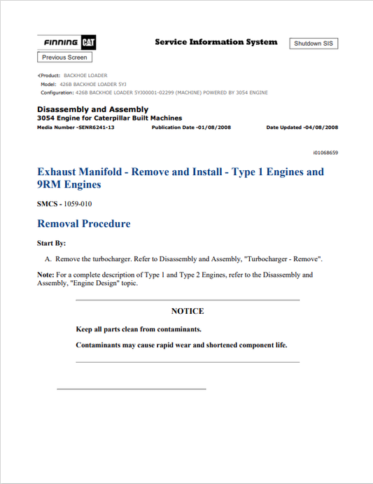 Caterpillar Cat 426B Backhoe Loader Service and Repair Manual PDF | S/N 5YJ