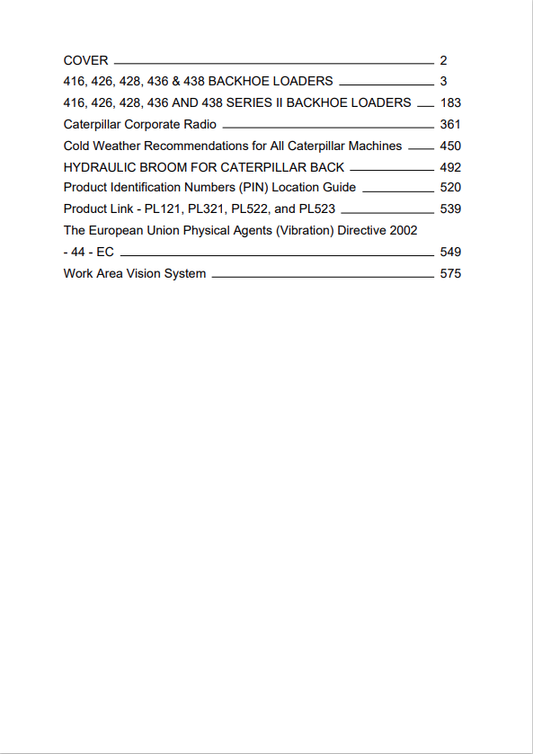 Caterpillar Cat 426 Backhoe Loader Operation and Maintenance Manual PDF | S/N 7BC