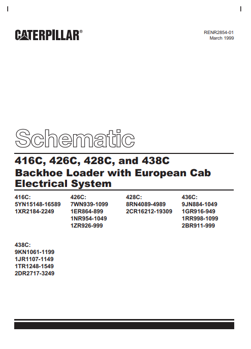 Caterpillar Cat 428C Backhoe Loader Electrical And Hydraulics Schematic Manual PDF | S/N 8RN