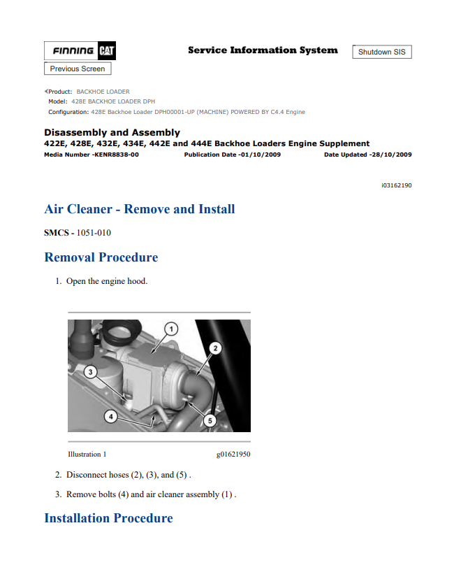 Caterpillar Cat 428E Backhoe Loader Service and Repair Manual PDF | S/N DPH