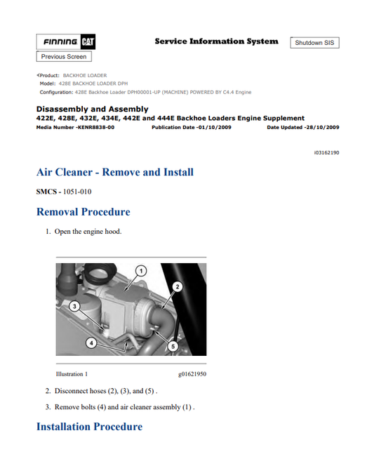 Caterpillar Cat 428E Backhoe Loader Service and Repair Manual PDF | S/N DPH