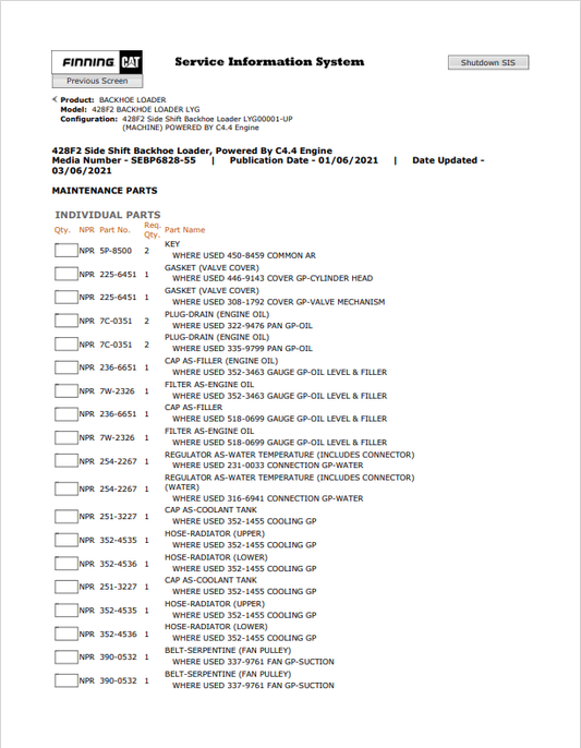 Caterpillar Cat 428F2 Backhoe Loader Parts Catalogue Manual PDF | S/N LYG