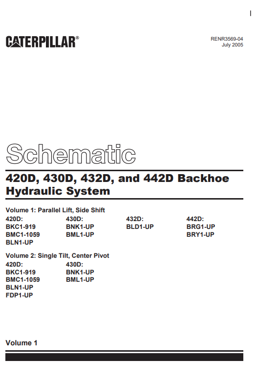 Caterpillar Cat 430D Backhoe Hydraulic System Schematic Manual PDF | S/N BNK