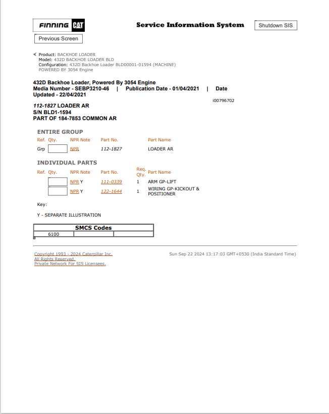 Caterpillar Cat 432D Backhoe Loader Parts Catalogue Manual PDF | S/N BLD