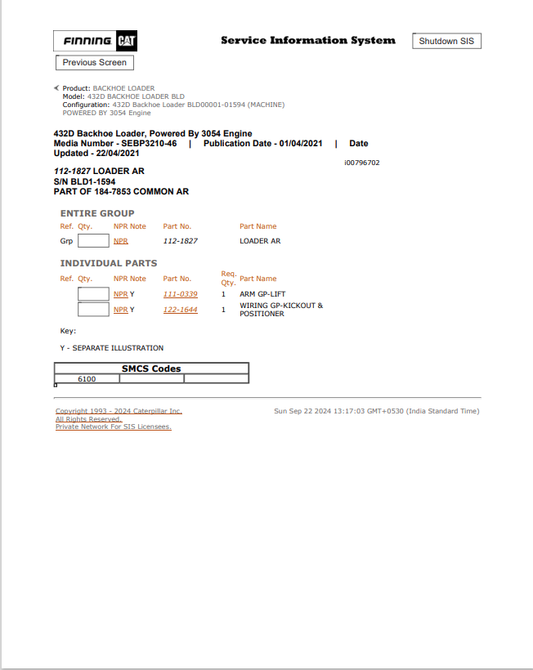 Caterpillar Cat 432D Backhoe Loader Parts Catalogue Manual PDF | S/N BLD