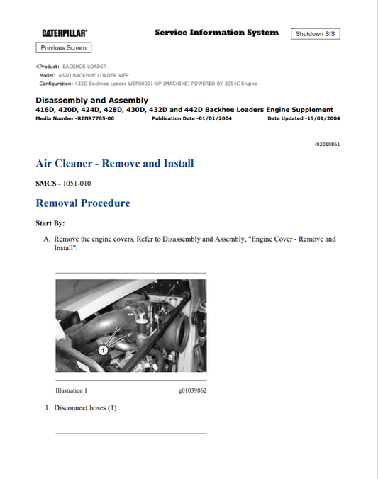 Caterpillar Cat 432D Backhoe Loader Service and Repair Manual PDF | S/N WEP