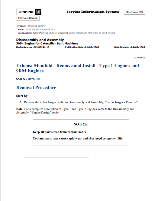 Caterpillar Cat 438B Backhoe Loader Service and Repair Manual PDF | S/N 3KK