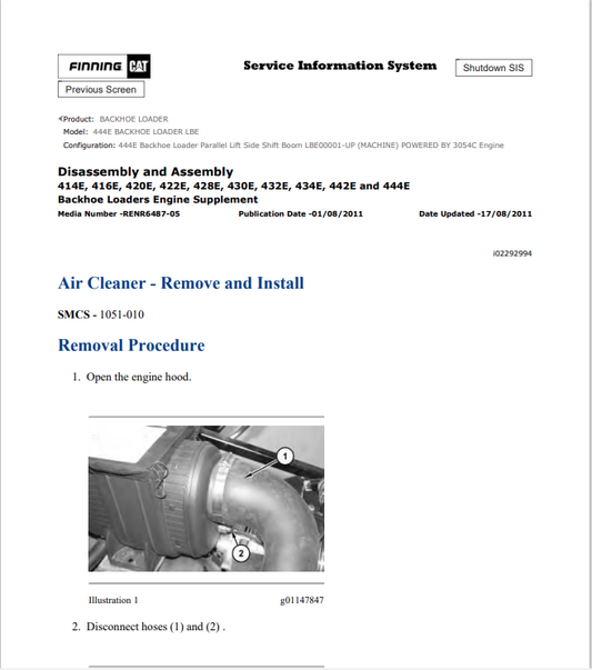 Caterpillar Cat 444E Backhoe Loader Service and Repair Manual PDF | S/N LBE