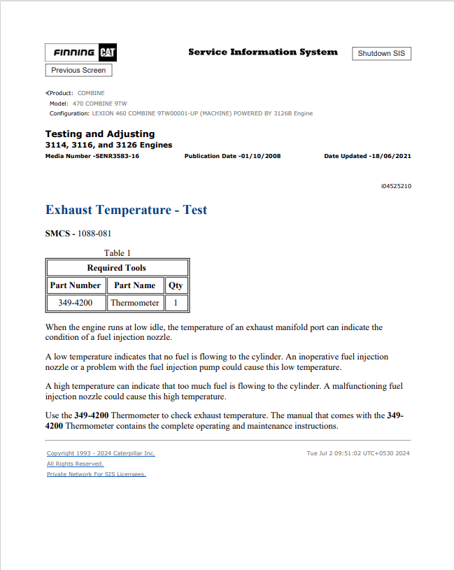 Caterpillar Cat 470 Combine Service and Repair Manual PDF | S/N 9TW
