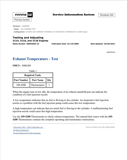Caterpillar Cat 470 Combine Service and Repair Manual PDF | S/N 9TW