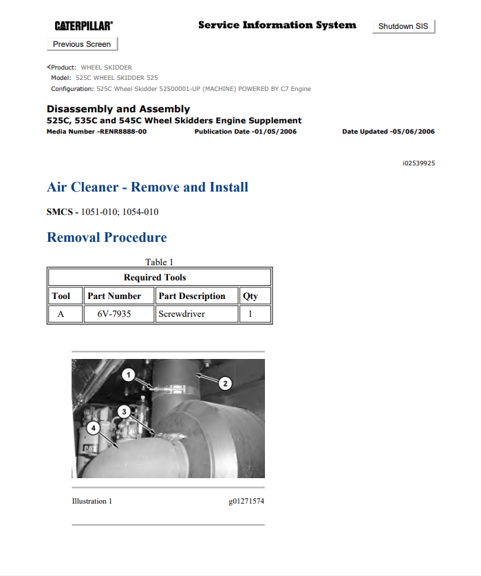 Caterpillar Cat 525C Wheel Skidder Service and Repair Manual PDF | S/N 525
