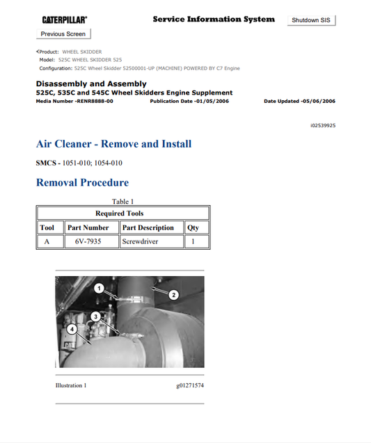 Caterpillar Cat 525C Wheel Skidder Service and Repair Manual PDF | S/N 525