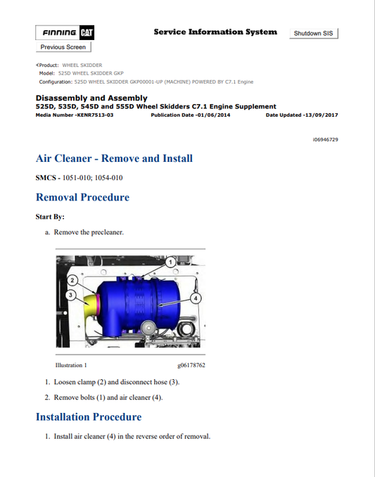 Caterpillar Cat 525D Wheel Skidder Service and Repair Manual PDF | S/N GKP