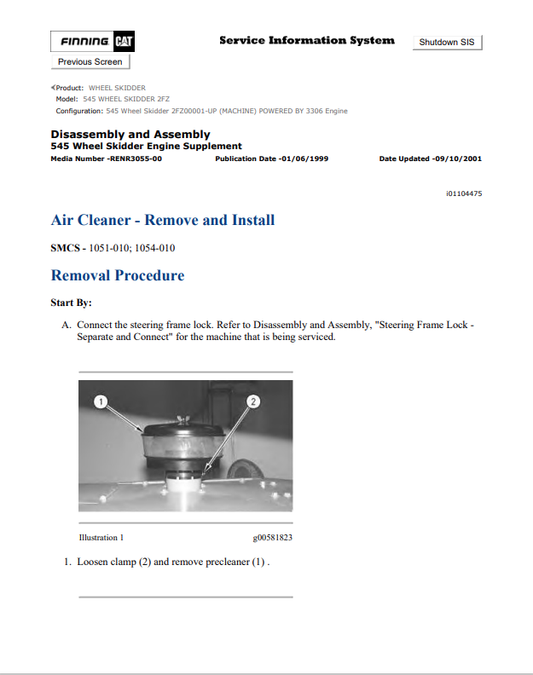 Caterpillar Cat 545 Wheel Skidder Service and Repair Manual PDF | S/N 2FZ