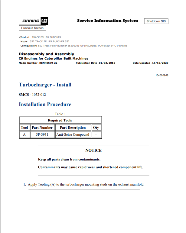 Caterpillar Cat 552 Track Feller Buncher Service and Repair Manual PDF | S/N 552