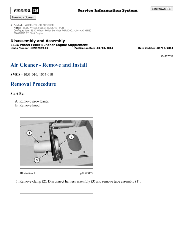 Caterpillar Cat 553C Wheel Feller Buncher Service and Repair Manual PDF | S/N PGR