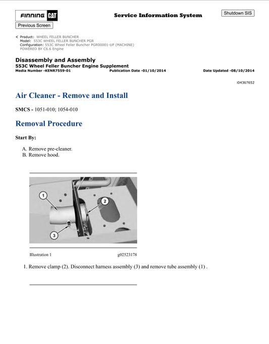 Caterpillar Cat 553C Wheel Feller Buncher Service and Repair Manual PDF | S/N PGR