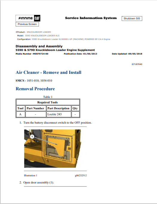 Caterpillar Cat 559D Knuckleboom Loader Service and Repair Manual PDF | S/N KL5