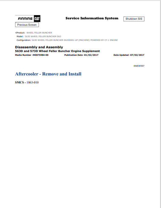 Caterpillar Cat 563D Wheel Feller Buncher Service and Repair Manual PDF | S/N D63
