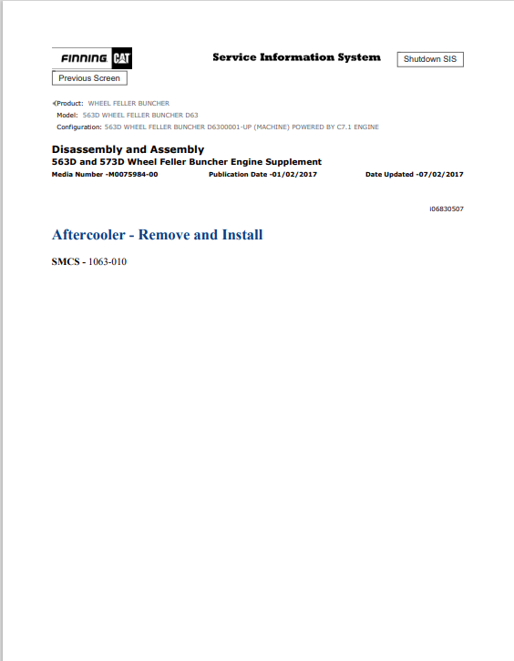 Caterpillar Cat 563D Wheel Feller Buncher Service and Repair Manual PDF | S/N D63