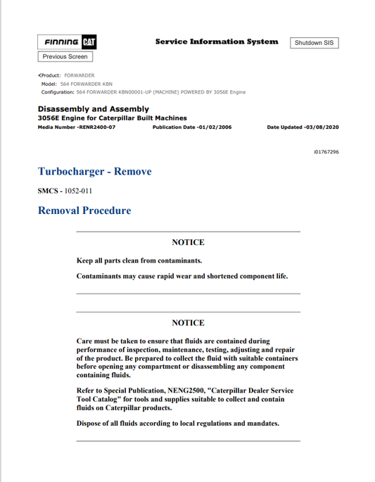 Caterpillar Cat 564 Forwarder Service and Repair Manual PDF | S/N KBN