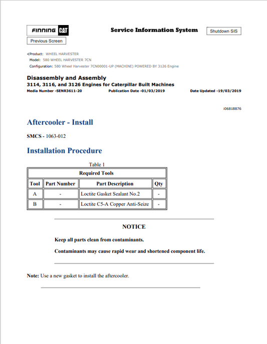 Caterpillar Cat 580 Wheel Harvester Service and Repair Manual PDF | S/N 7CN
