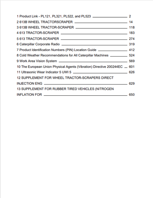 Caterpillar Cat 613B Wheel Scraper Operation And Maintenance Manual PDF | S/N 72M