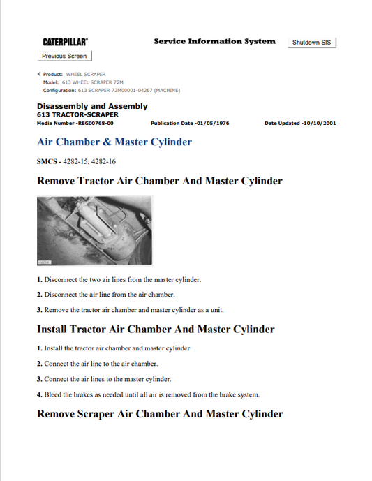 Caterpillar Cat 613 Wheel Scraper Service and Repair Manual PDF | S/N 72M