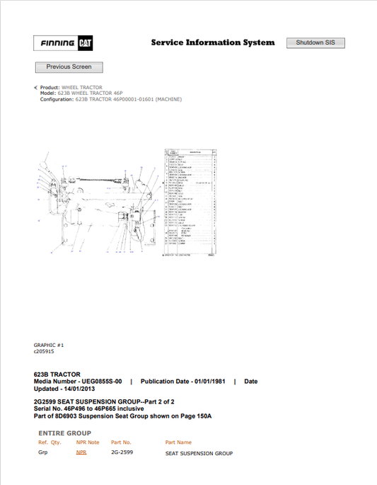 Caterpillar Cat 623B Wheel Tractor Parts Catalogue Manual PDF | S/N 46P