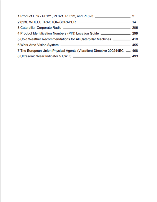 Caterpillar Cat 623E Wheel Tractor Operation and Maintenance Manual PDF | S/N 6CB
