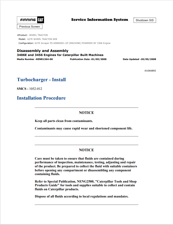 Caterpillar Cat 627E Wheel Tractor Service and Repair Manual PDF | S/N 6EB