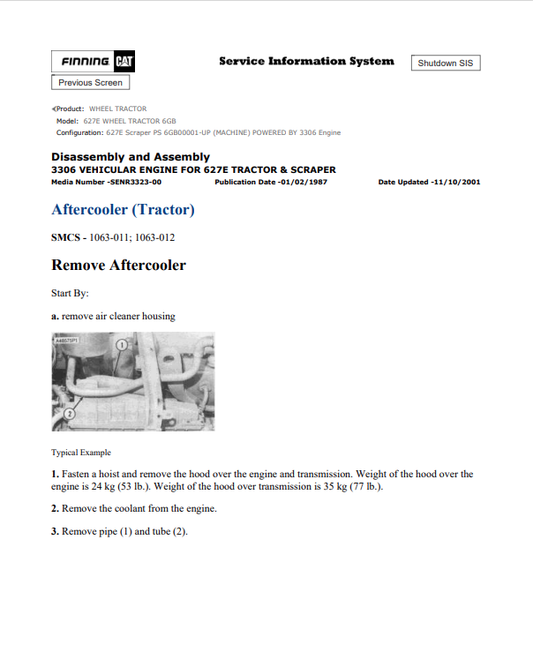 Caterpillar Cat 627E Wheel Tractor Service and Repair Manual PDF | S/N 6GB
