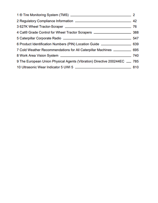 Caterpillar Cat 627K Wheel Tractor-scraper Operation and Maintenance Manual PDF | S/N WTC