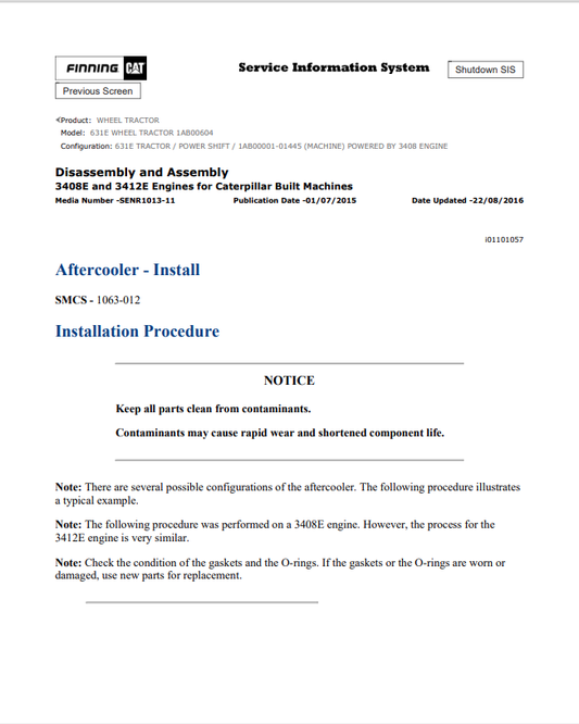 Caterpillar Cat 631E Wheel Tractor Service and Repair Manual PDF | S/N 1AB00604